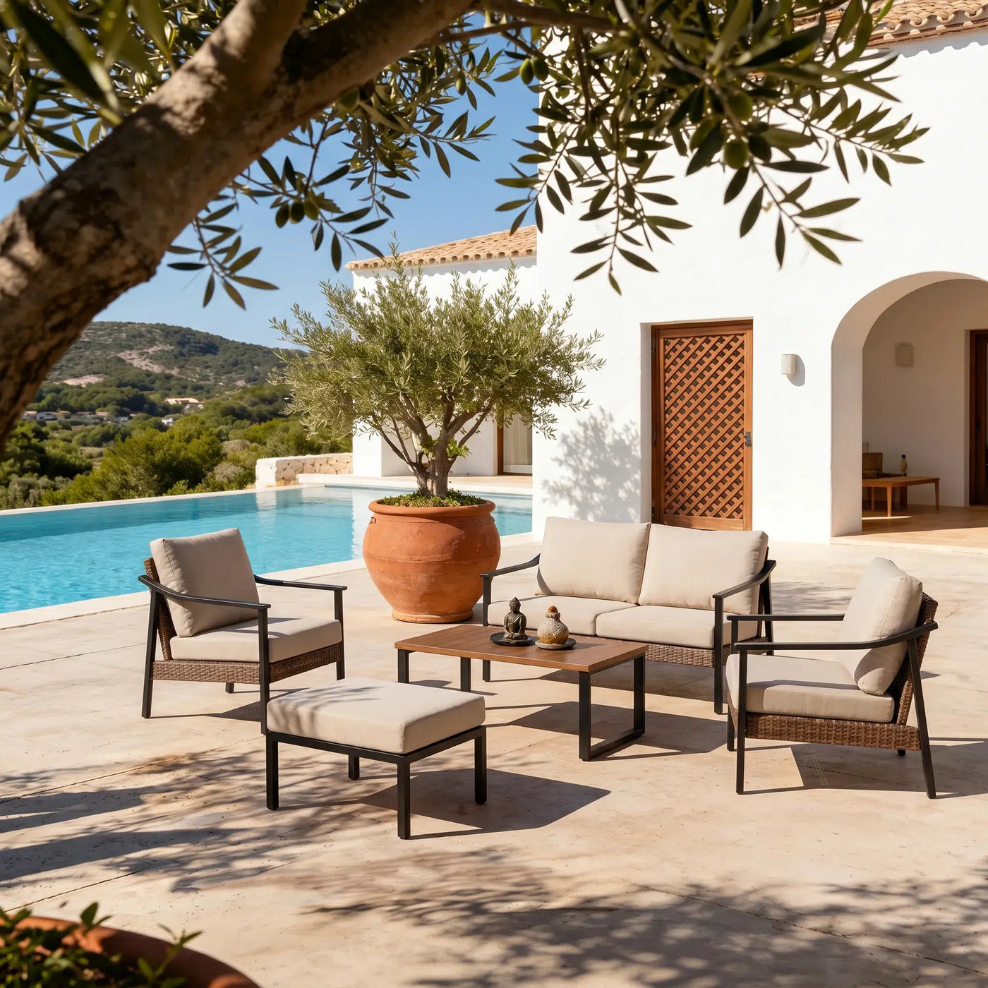 Tide Faux Wicker Sofa Set (6-Seater) with Olefin Cushions Outdoor Patio Furniture