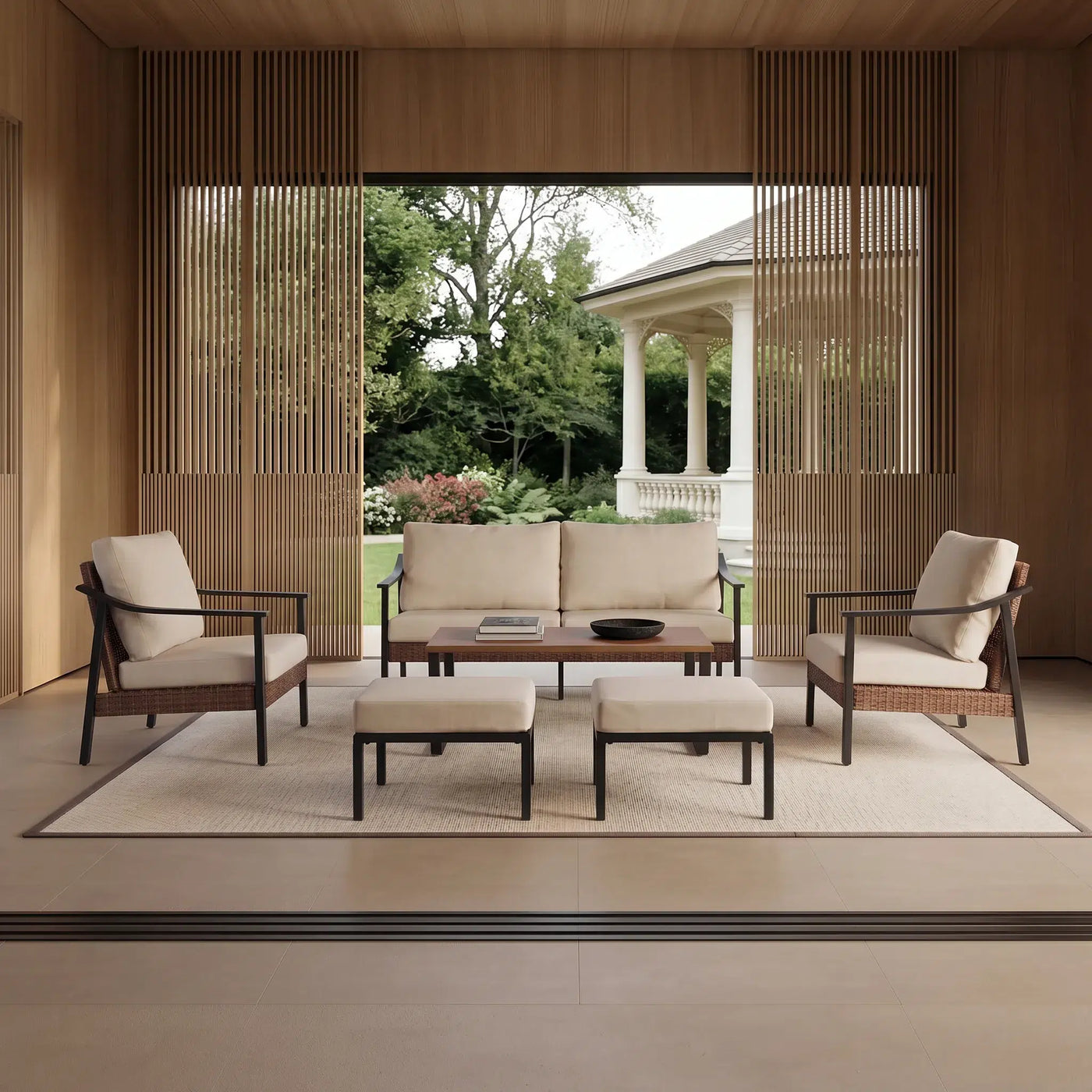 Tide Faux Wicker Sofa Set (6-Seater) with Olefin Cushions Outdoor Patio Furniture