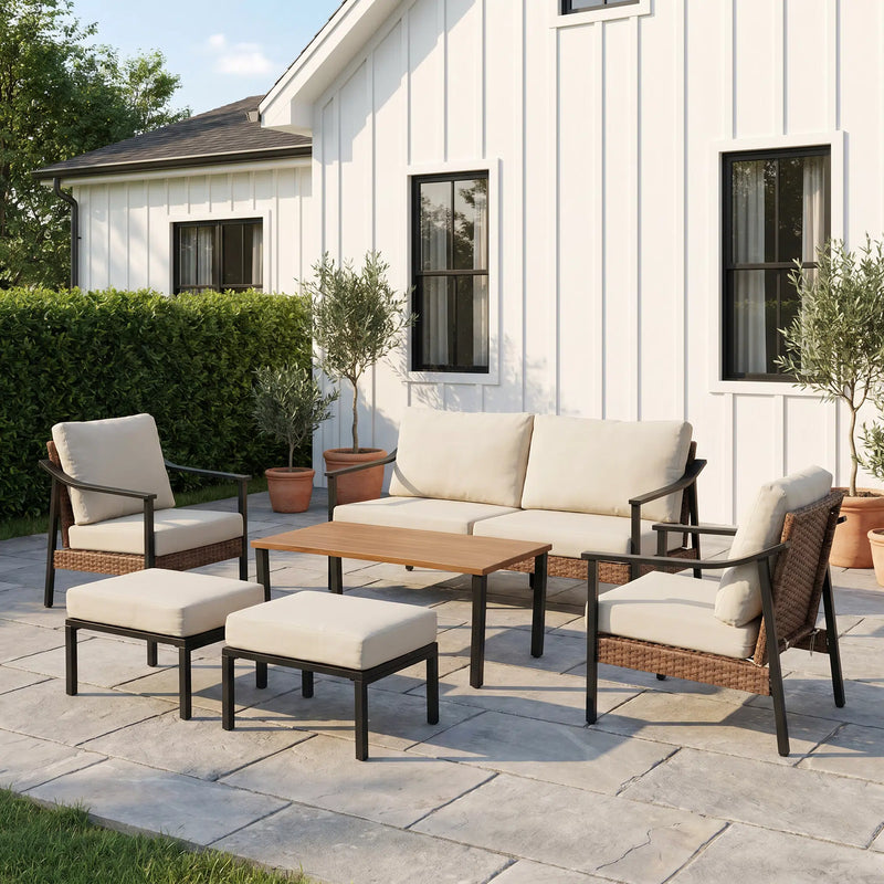 Tide Faux Wicker Sofa Set (6-Seater) with Olefin Cushions Outdoor Patio Furniture