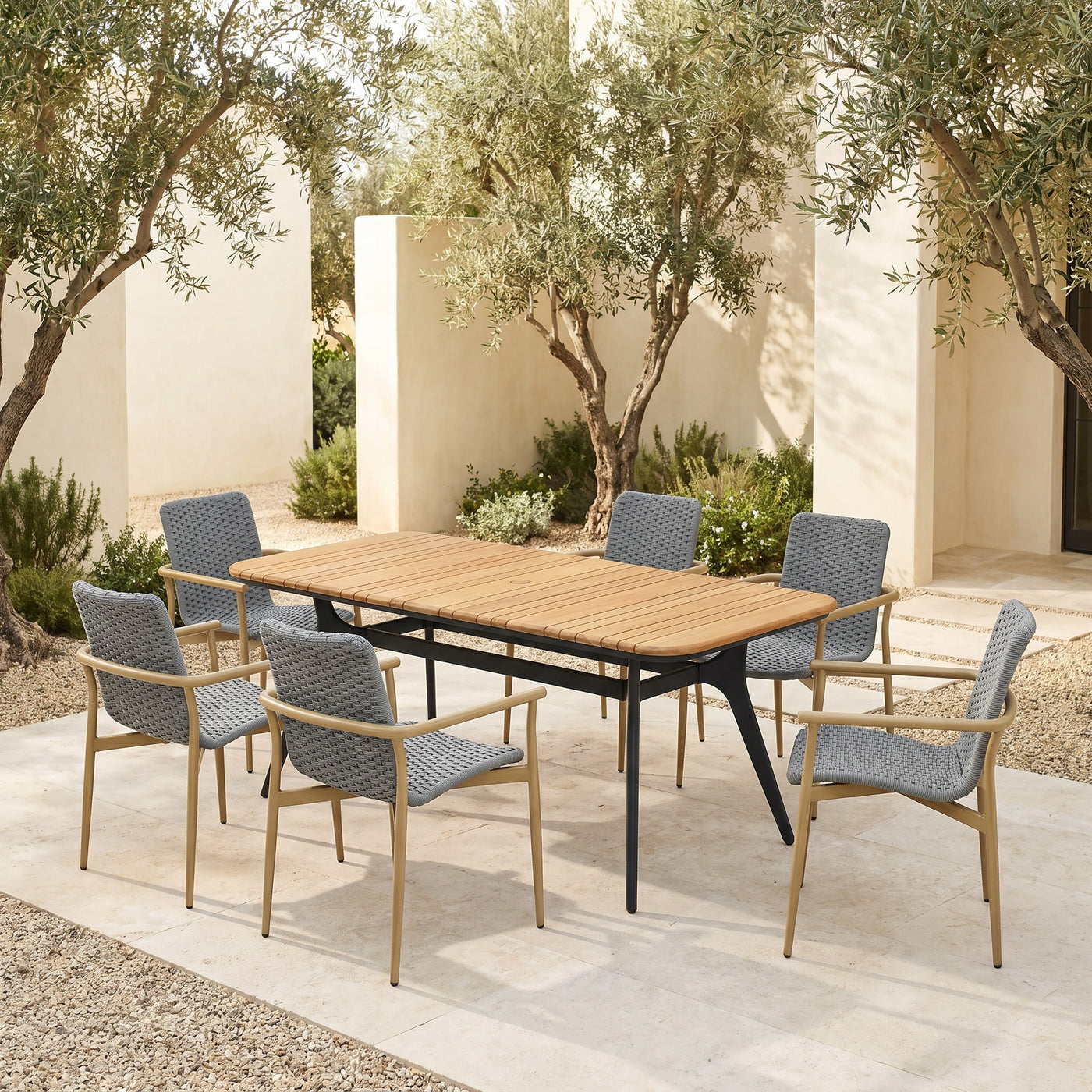 Positano Faux Teak Aluminum Dining Set for 6 (7-Piece) Outdoor Patio Furniture