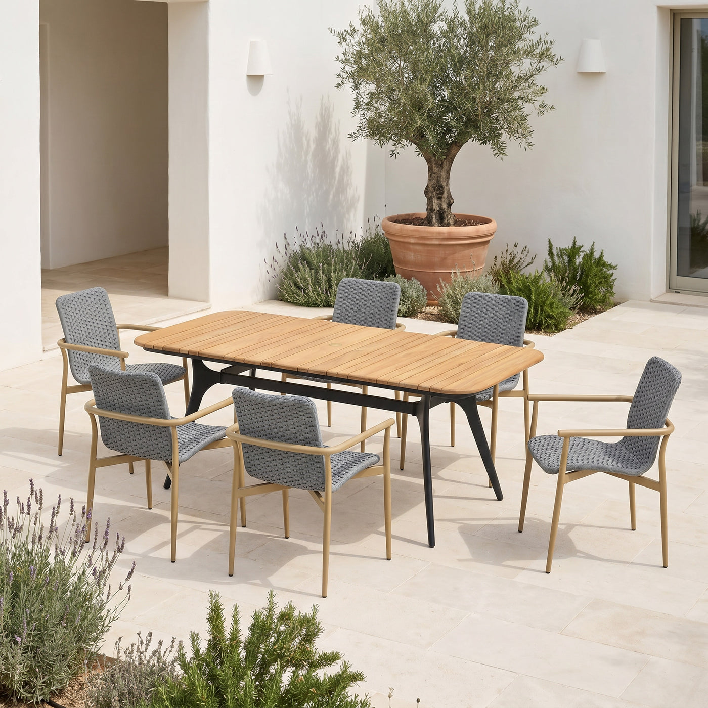 Positano Faux Teak Aluminum Dining Set for 6 (7-Piece) Outdoor Patio Furniture