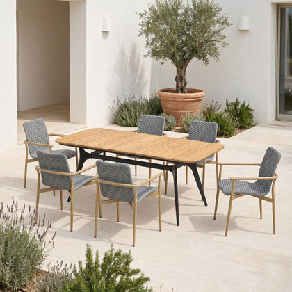 Positano Faux Teak Aluminum Dining Set for 6 (7-Piece) Outdoor Patio Furniture