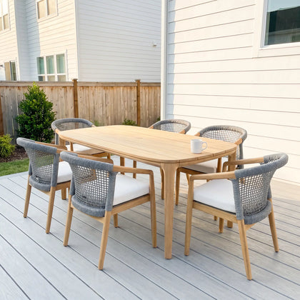 Maui Teak Dining Set for 6 (7-Piece) with Olefin Cushions Outdoor Patio Furniture