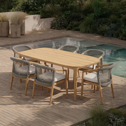 Maui Teak Dining Set for 6 (7-Piece) with Olefin Cushions Outdoor Patio Furniture