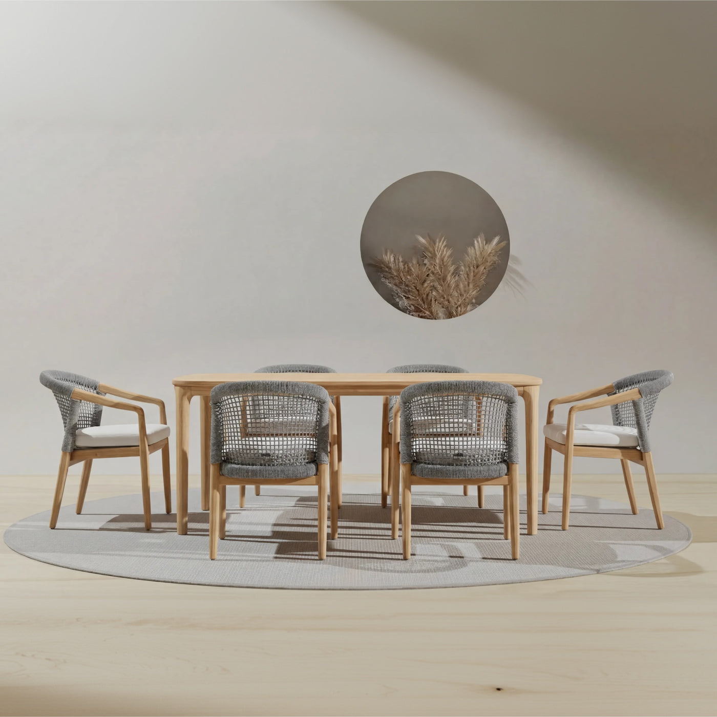 Maui Teak Dining Set for 6 (7-Piece) with Olefin Cushions Outdoor Patio Furniture
