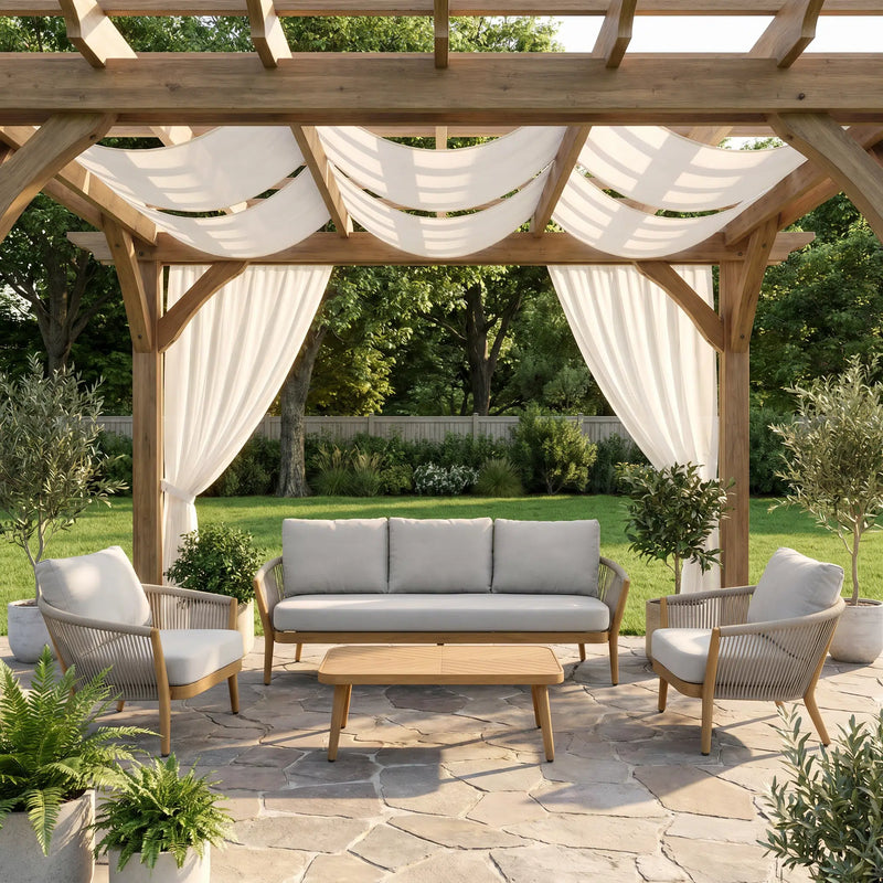 Riviera Faux Teak Aluminum Sofa Set (4-Seater) Outdoor Patio Furniture