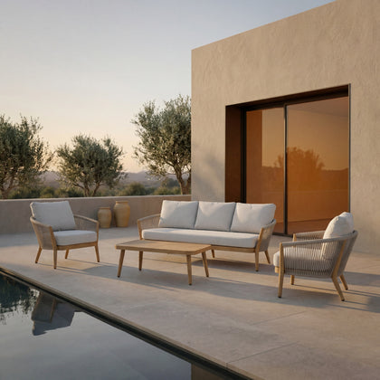 Riviera Faux Teak Aluminum Sofa Set (5-Seater) Outdoor Patio Furniture