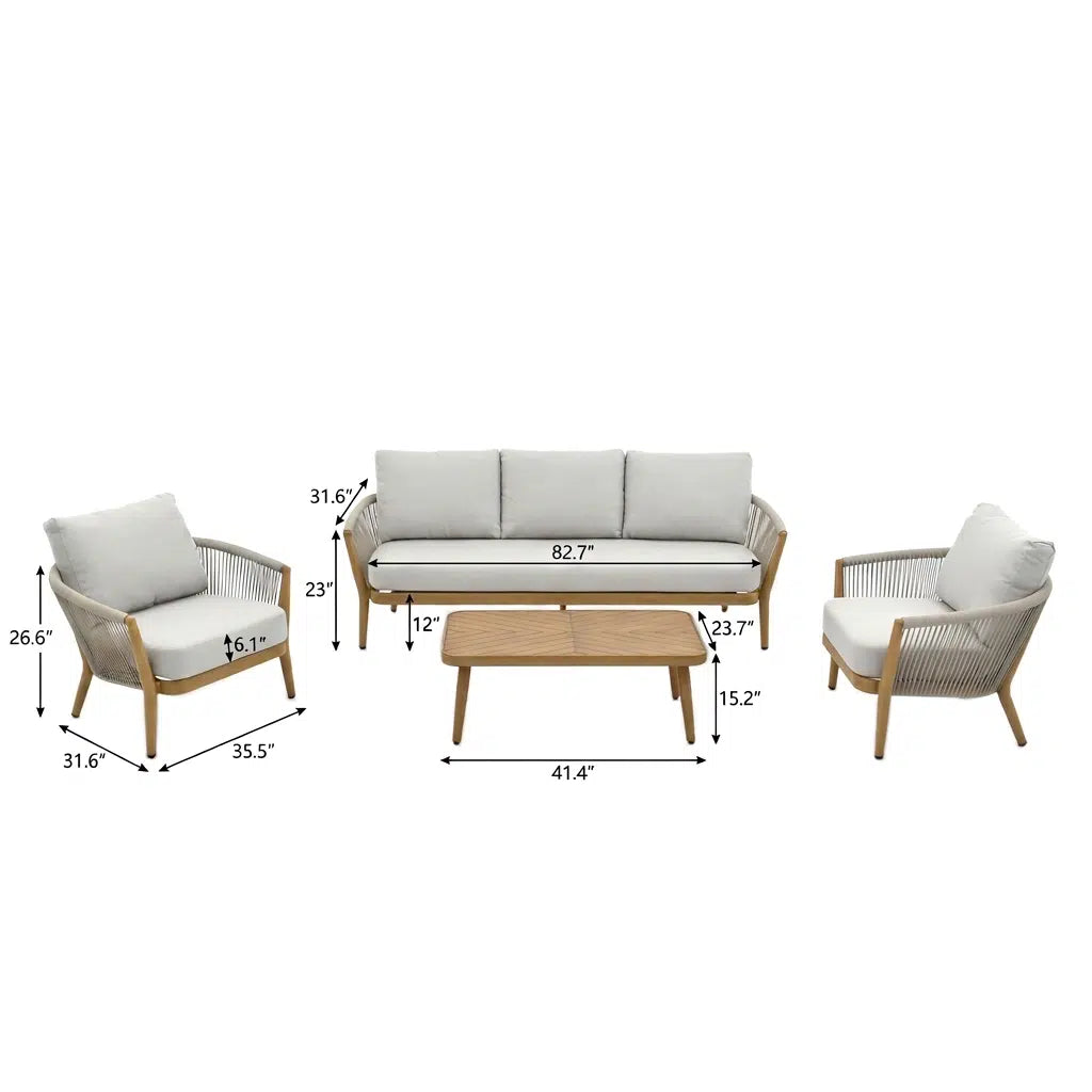 Marina + Riviera 10x10 ft Umbrella & Sofa Set Bundle for 5 Outdoor Patio