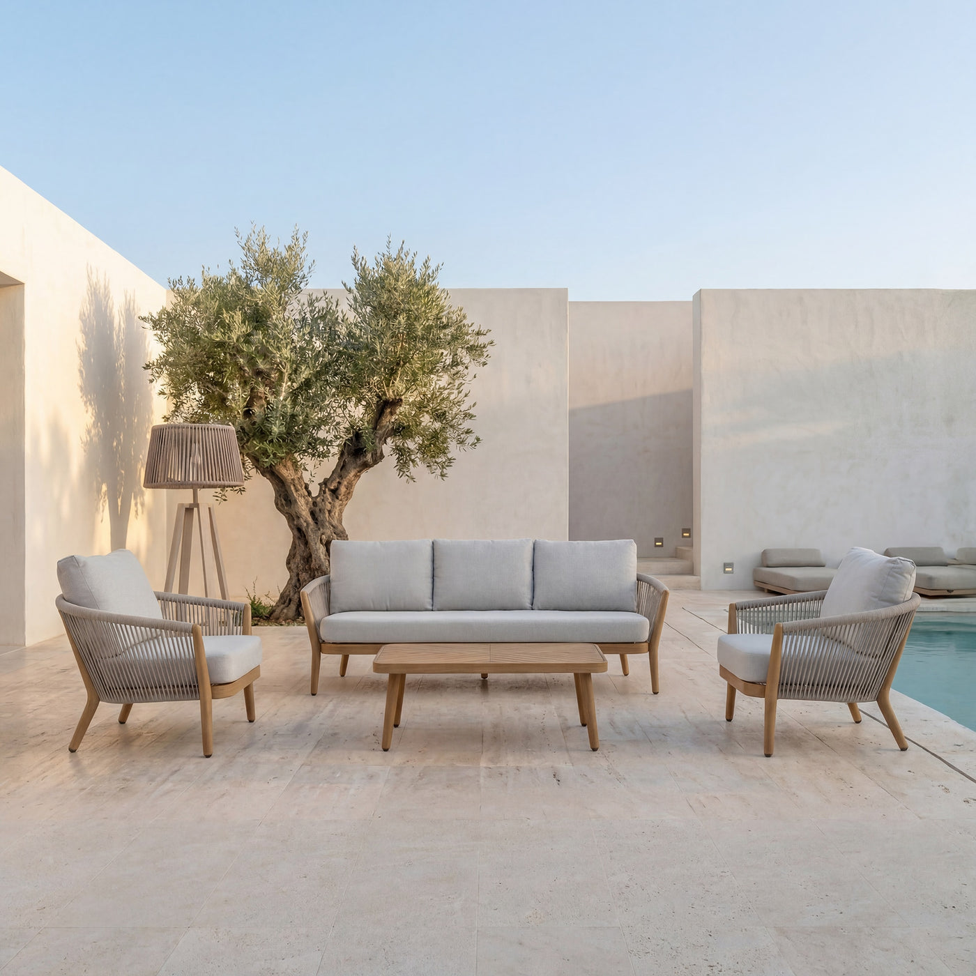 Riviera Faux Teak Aluminum Sofa Set (5-Seater) Outdoor Patio Furniture