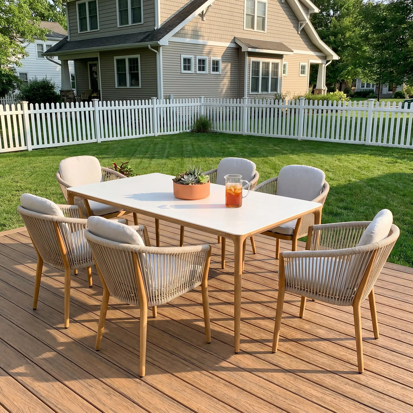 Riviera Faux Teak Aluminum Dining Set for 6 (7-Piece) Outdoor Patio Furniture