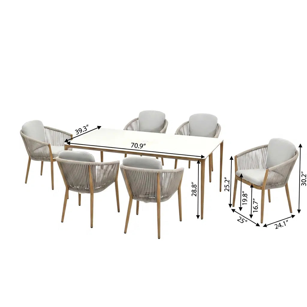 Riviera Faux Teak Aluminum Dining Set for 6 (7-Piece) Outdoor Patio Furniture