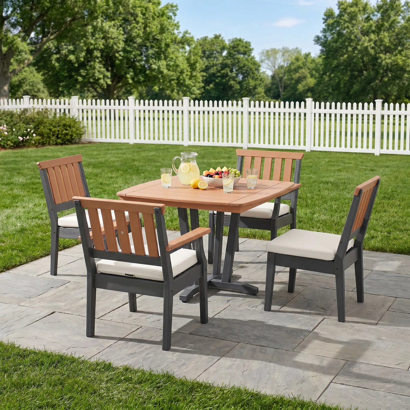 Dune Faux Teak Aluminum Dining Set for 4 (5-Piece) Outdoor Patio Furniture