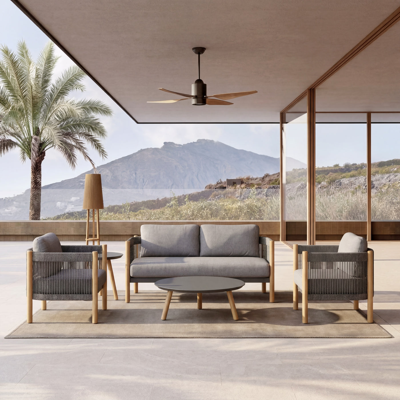 Portofino Faux Teak Aluminum Sofa Set (4-Seater) Outdoor Patio Furniture