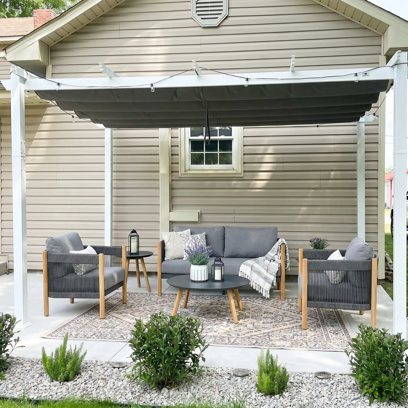 Portofino Faux Teak Aluminum Sofa Set (4-Seater) Outdoor Patio Furniture