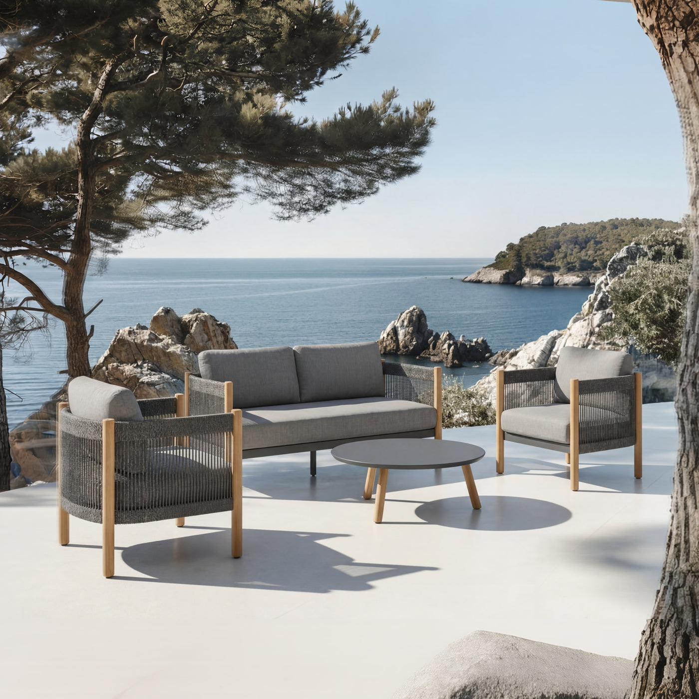 Portofino Faux Teak Aluminum Sofa Set (4-Seater) Outdoor Patio Furniture