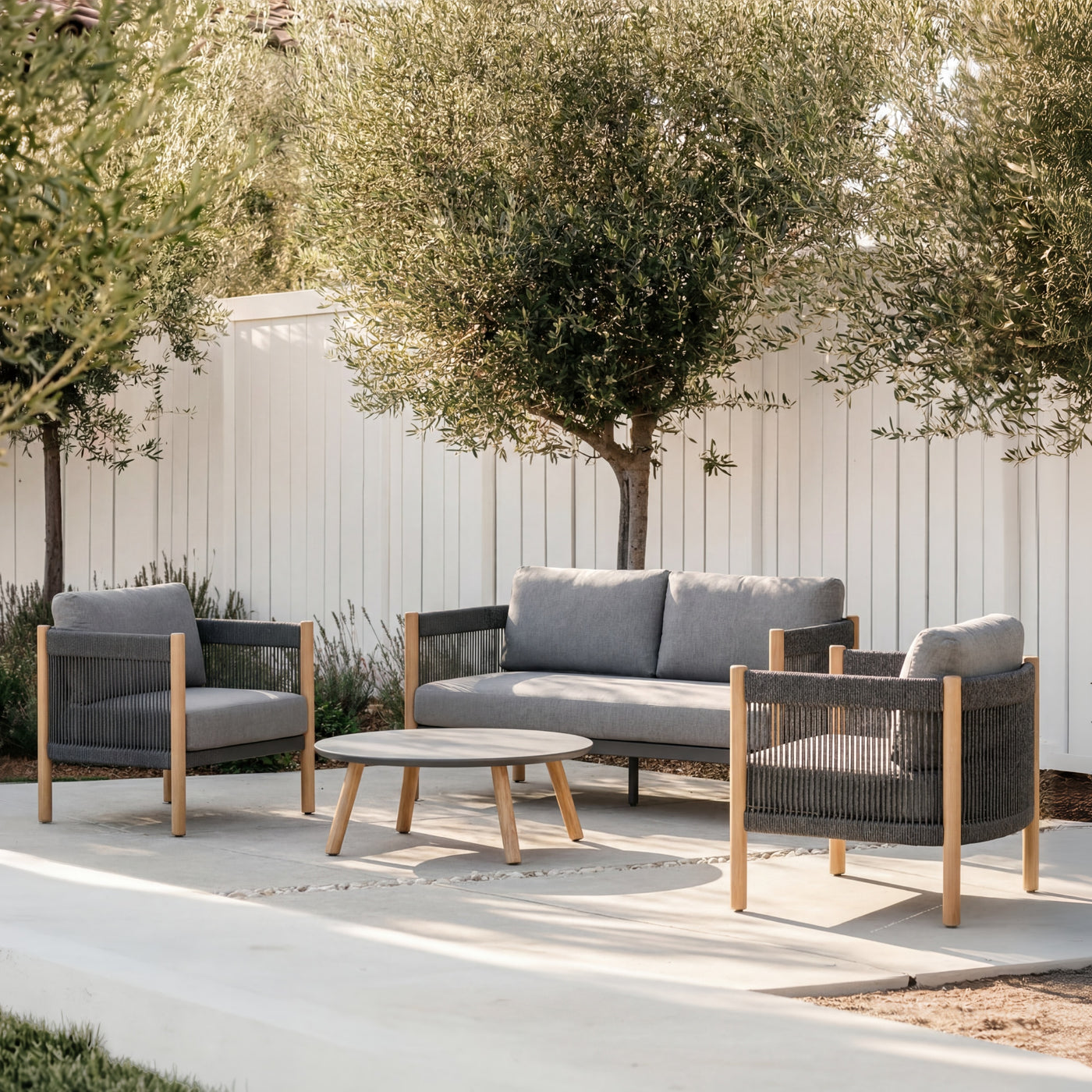 Portofino Faux Teak Aluminum Sofa Set (4-Seater) Outdoor Patio Furniture