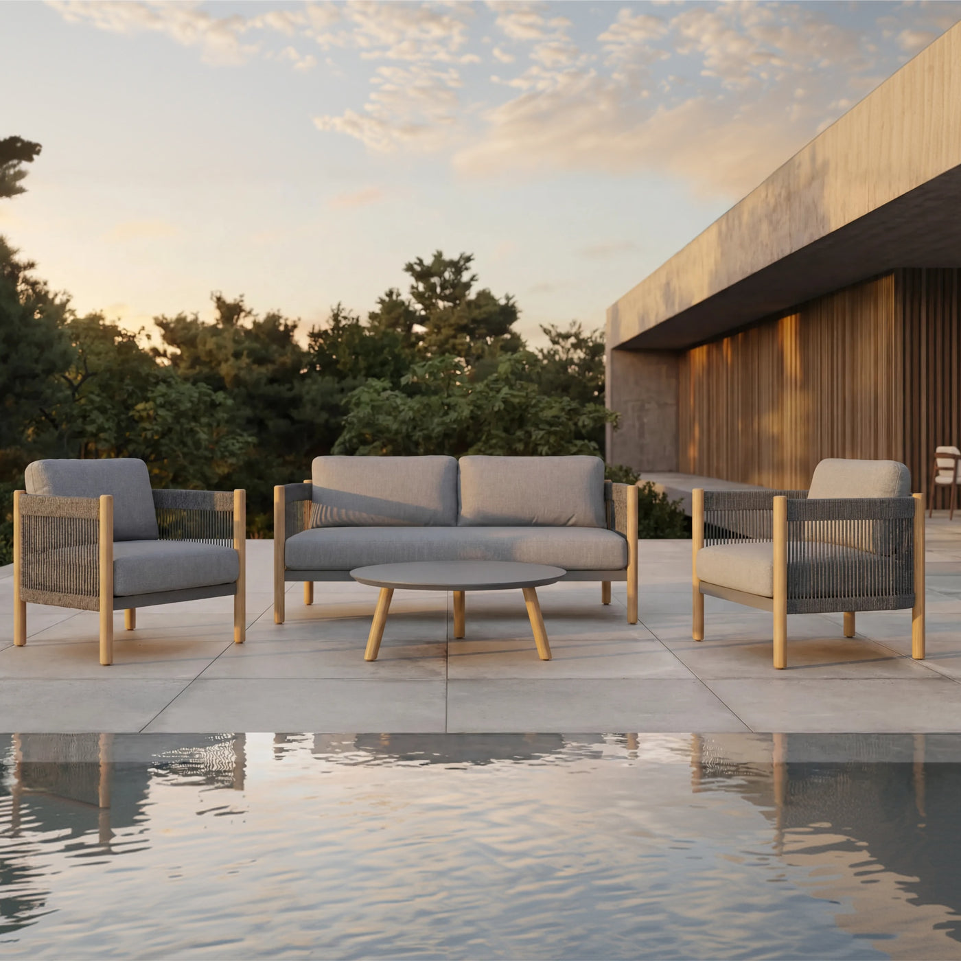Portofino Faux Teak Aluminum Sofa Set (4-Seater) Outdoor Patio Furniture