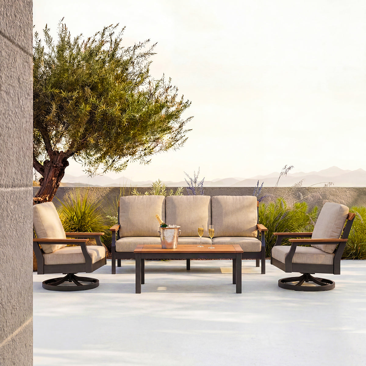 Dune Sofa Set for 5 (5-Piece) with Olefin Cushions Outdoor Patio Furniture