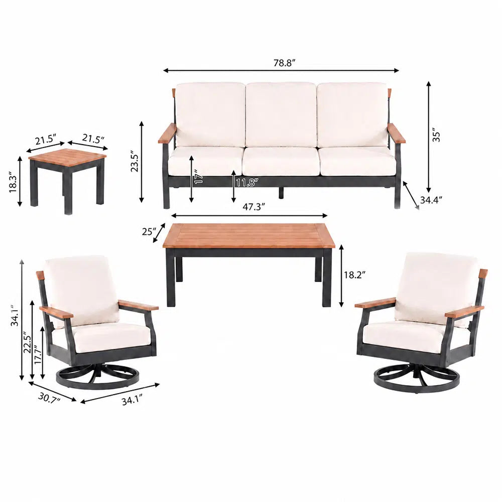 Dune Sofa Set for 5 (5-Piece) with Olefin Cushions Outdoor Patio Furniture