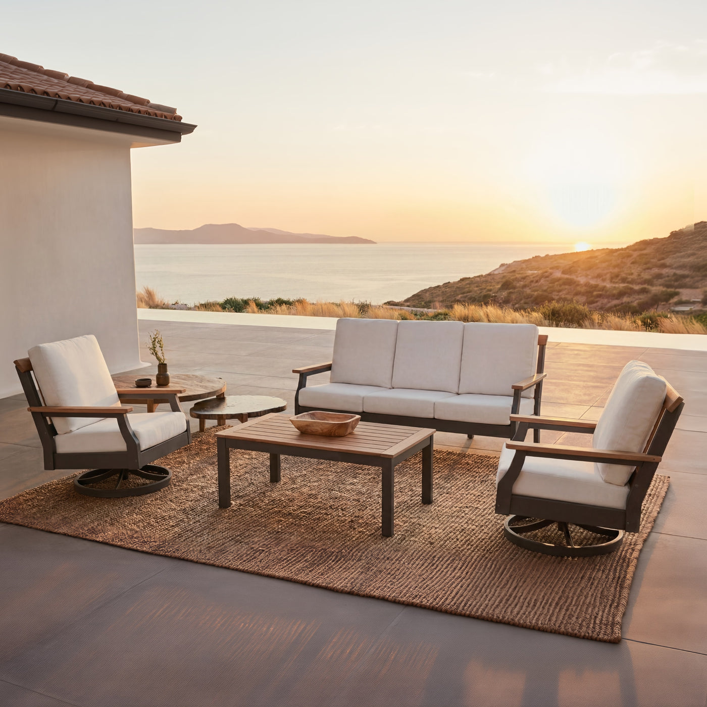 Dune Sofa Set for 5 (5-Piece) with Olefin Cushions Outdoor Patio Furniture