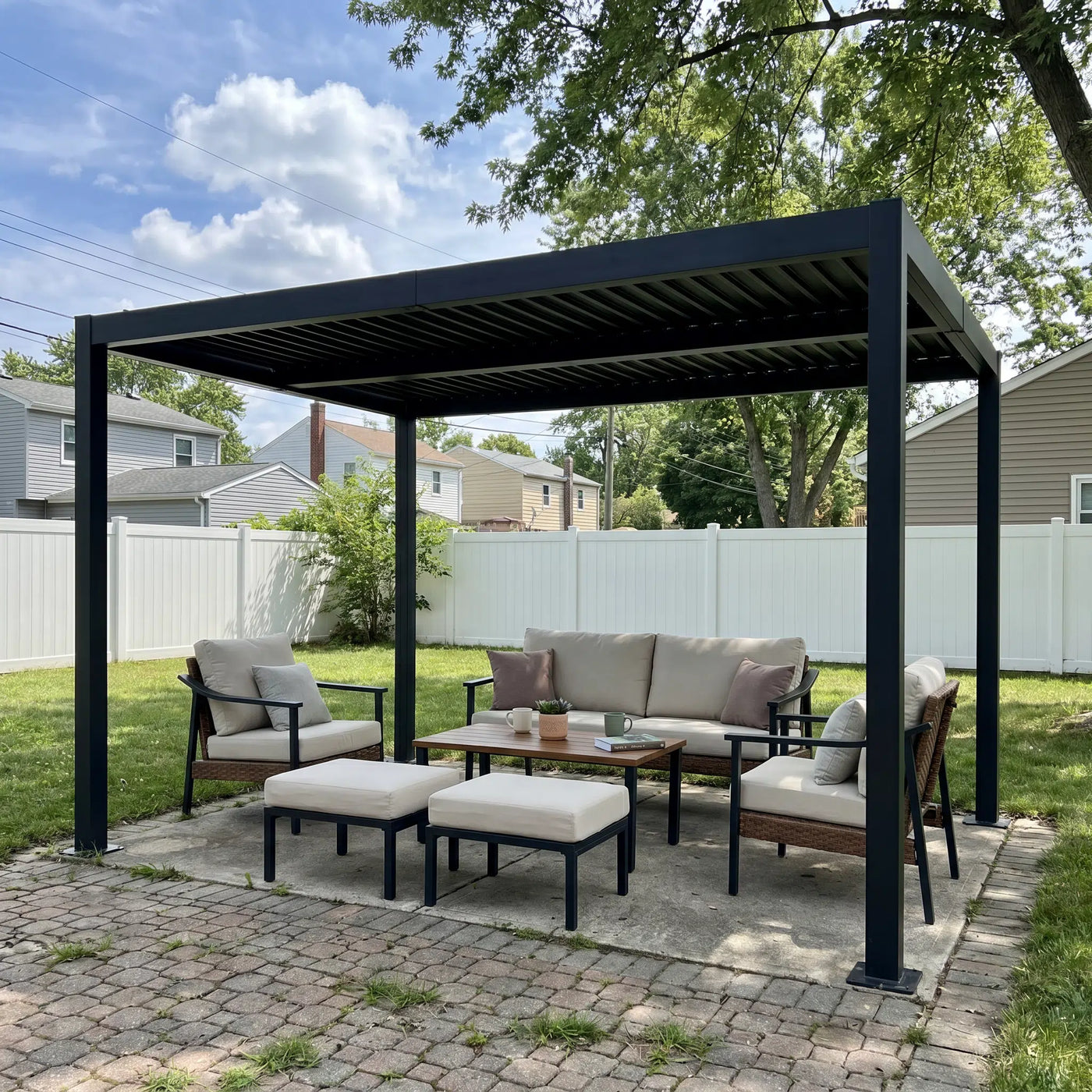 Shell + Tide 10x12 ft Pergola & Sofa Set Bundle for 5 Outdoor Patio