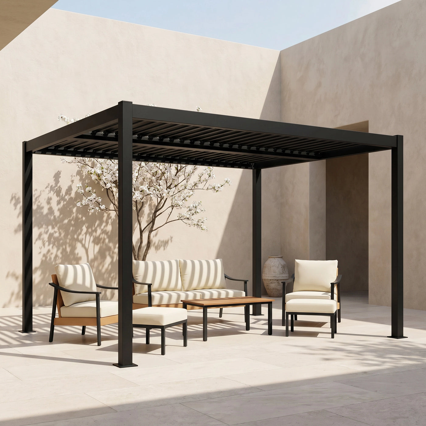 Shell + Tide 10x12 ft Pergola & Sofa Set Bundle for 5 Outdoor Patio