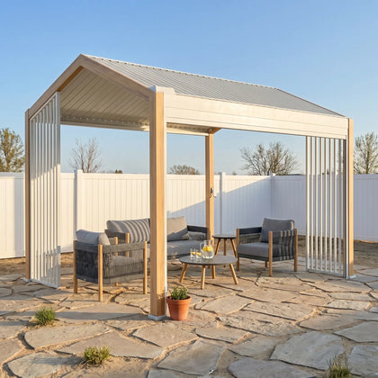 Oasis + Portofino 10x13 ft Pergola & Sofa Set Bundle for 4 Outdoor Patio