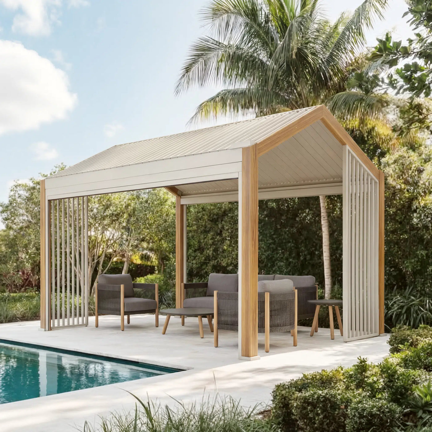 Oasis + Portofino 10x10 ft Pergola & Sofa Set Bundle for 4 Outdoor Patio