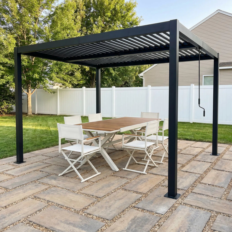 Shell + Breeze 10x12 ft Pergola & Dining Set Bundle for 6 Outdoor Patio