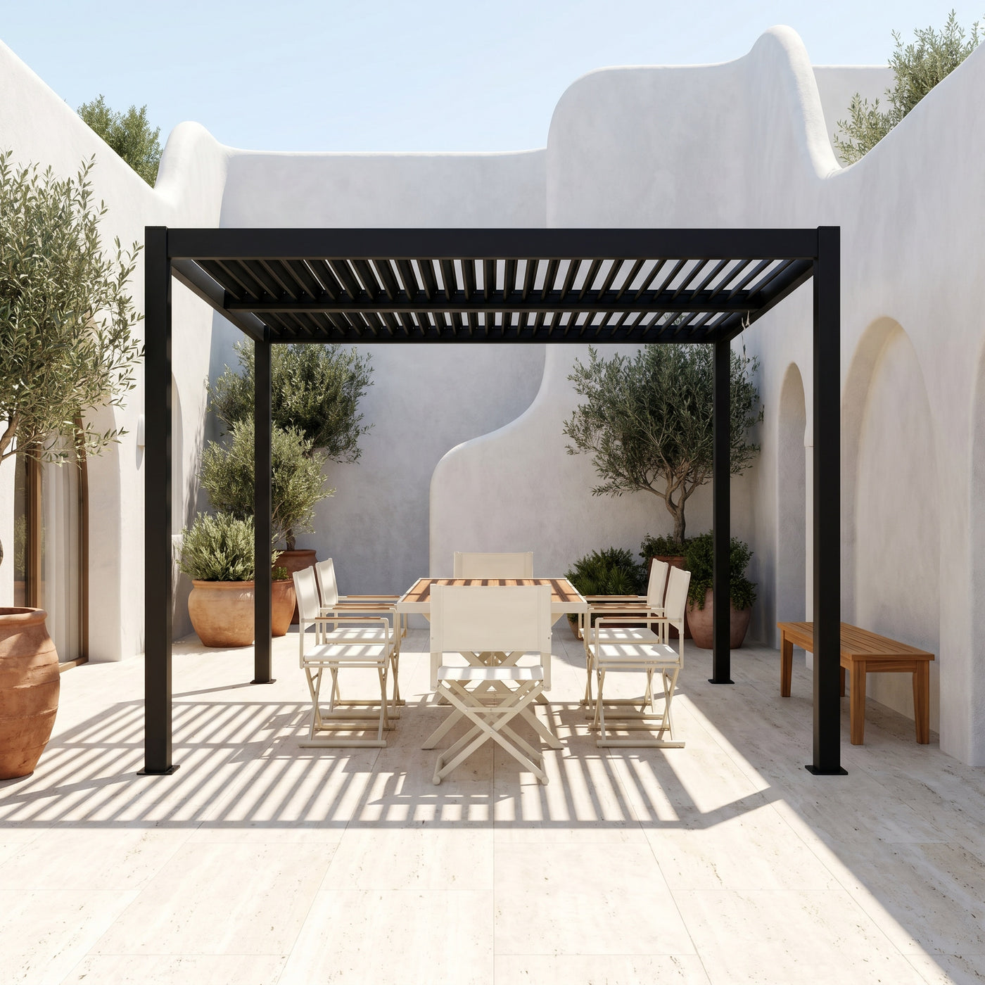 Shell + Breeze 10x12 ft Pergola & Dining Set Bundle for 6 Outdoor Patio