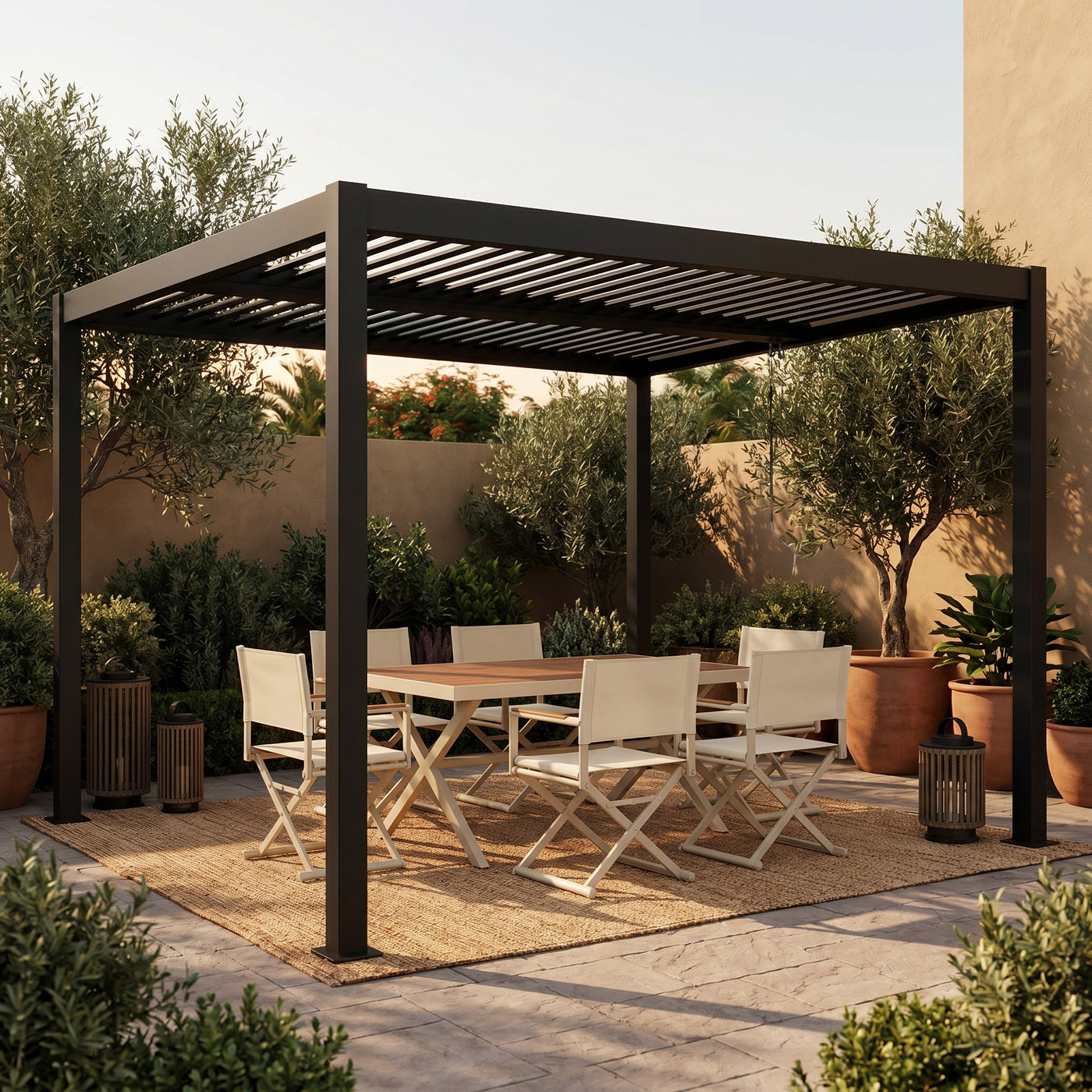 Shell + Breeze 10x12 ft Pergola & Dining Set Bundle for 6 Outdoor Patio