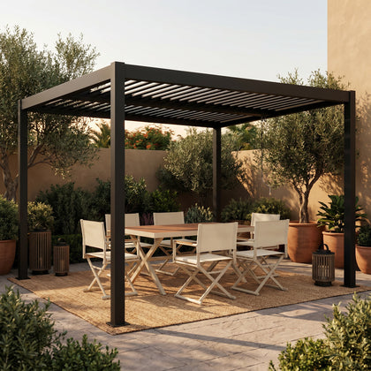 Shell + Breeze 10x12 ft Pergola & Dining Set Bundle for 6 Outdoor Patio