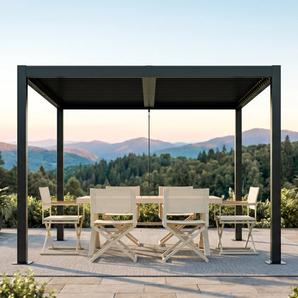 Shell + Breeze 10x12 ft Pergola & Dining Set Bundle for 6 Outdoor Patio