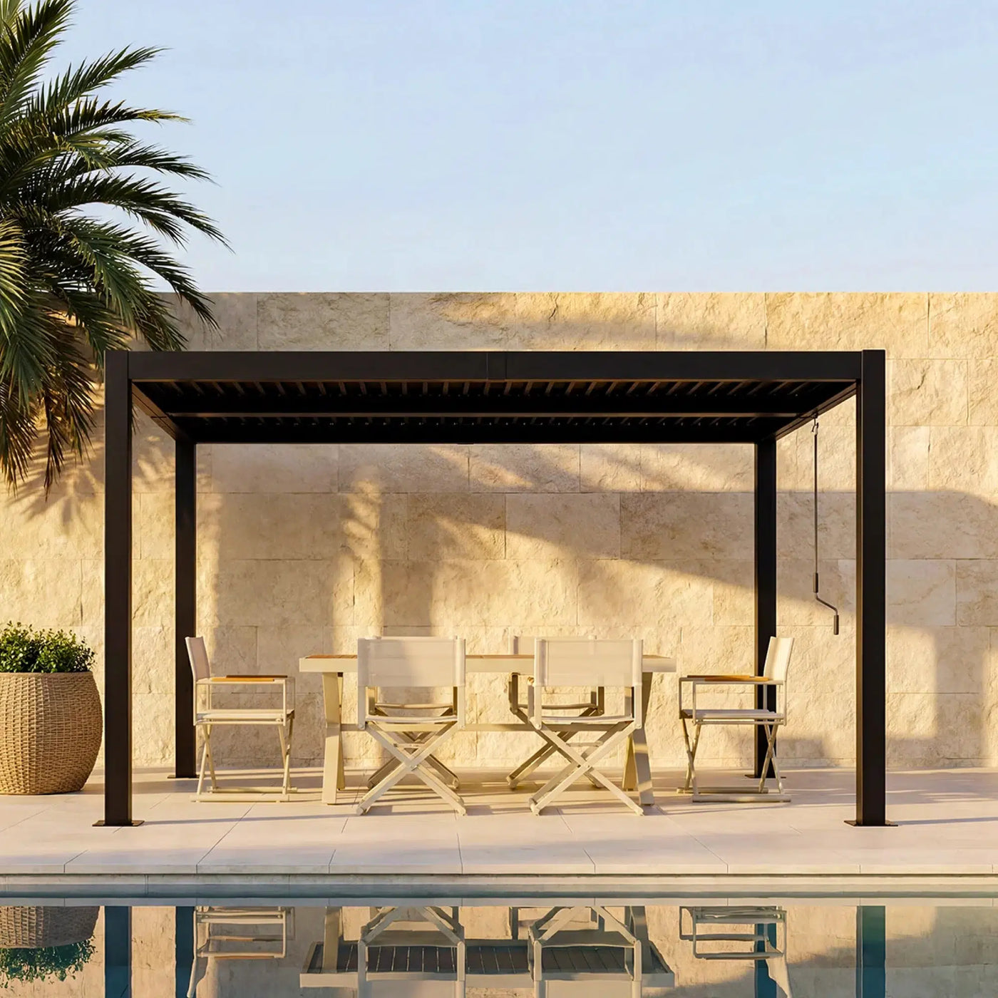 Shell + Breeze 10x12 ft Pergola & Dining Set Bundle for 6 Outdoor Patio
