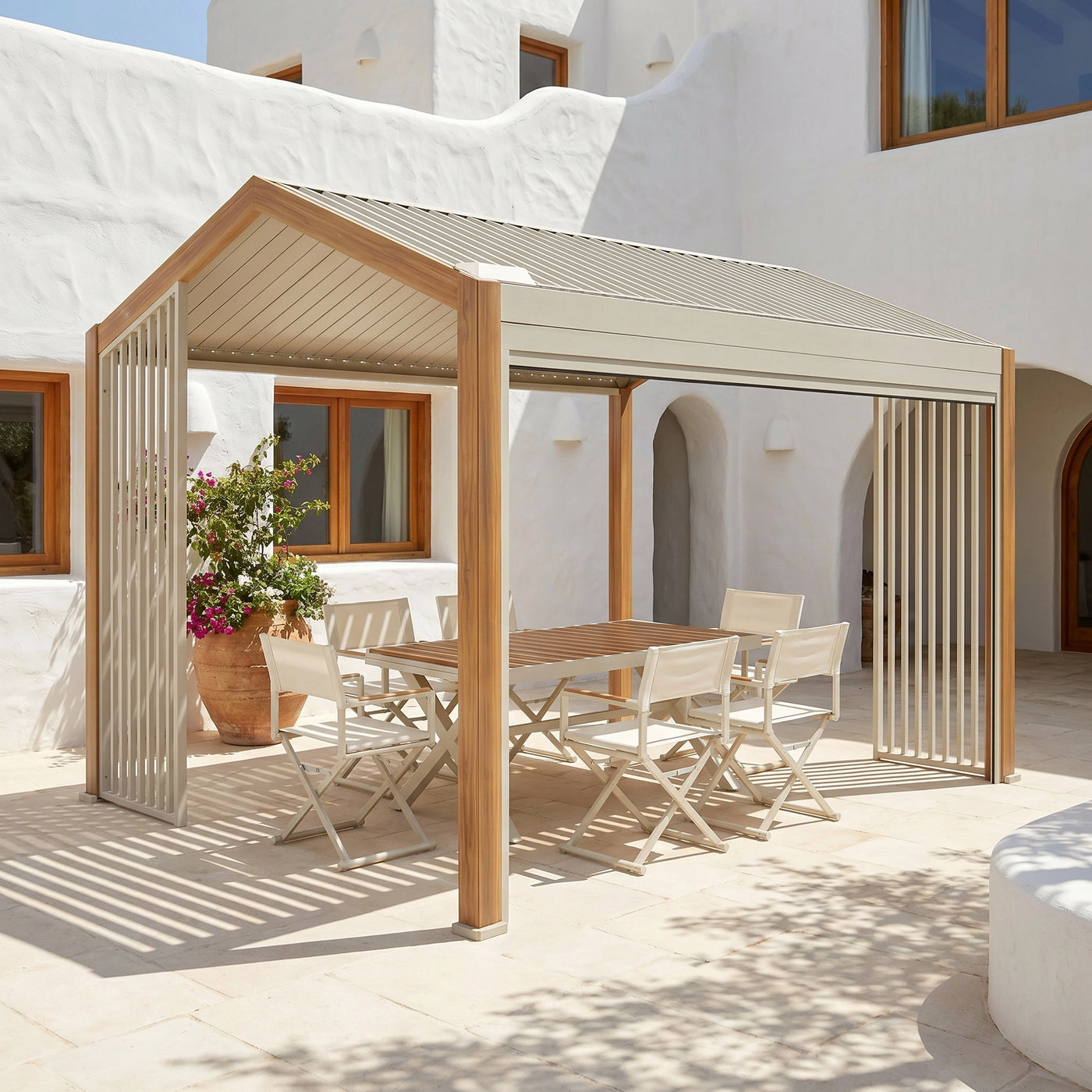 Oasis + Breeze 10x12 ft Pergola & Dining Set Bundle for 6 Outdoor Patio