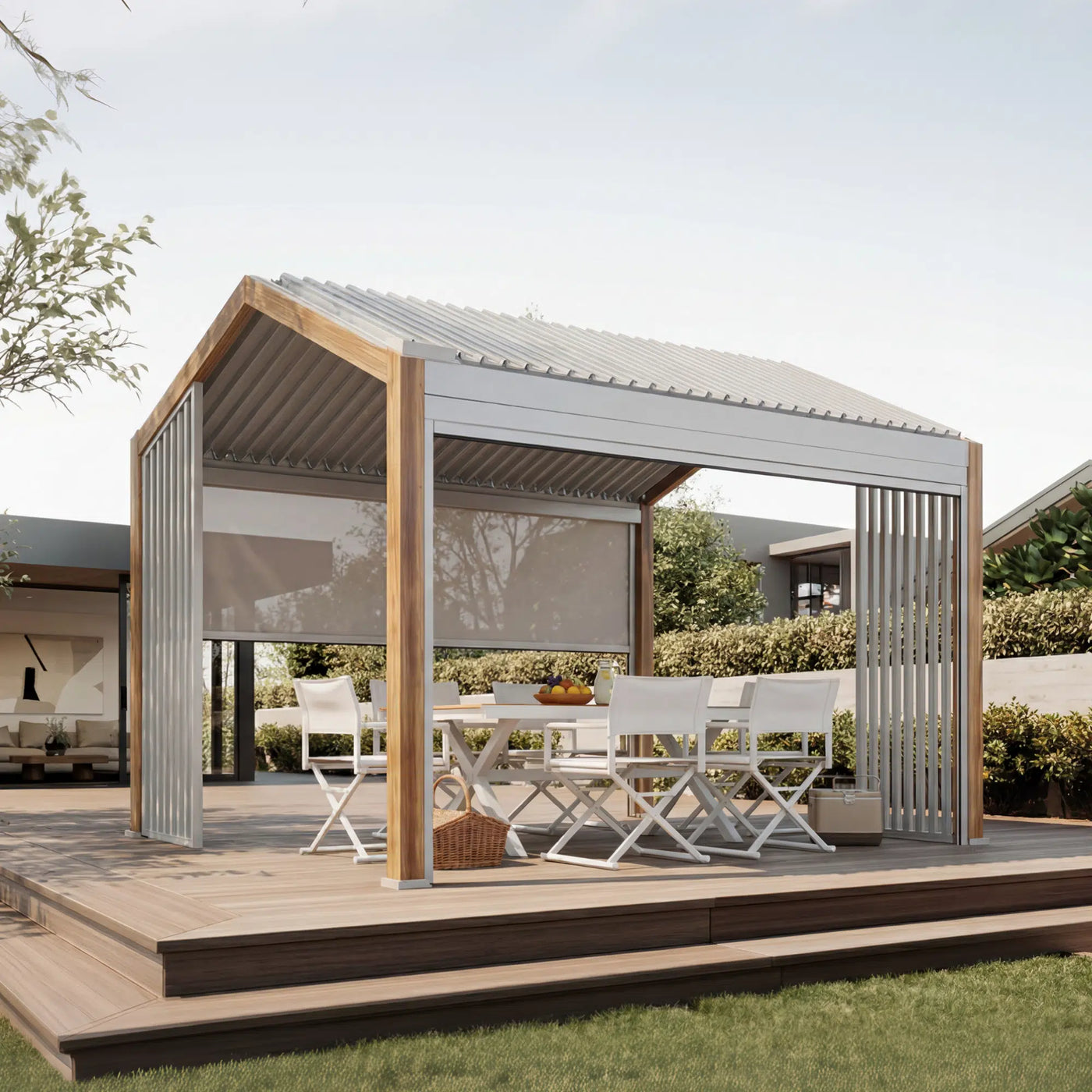 Oasis + Breeze 10x10 ft Pergola & Dining Set Bundle for 6 Outdoor Patio