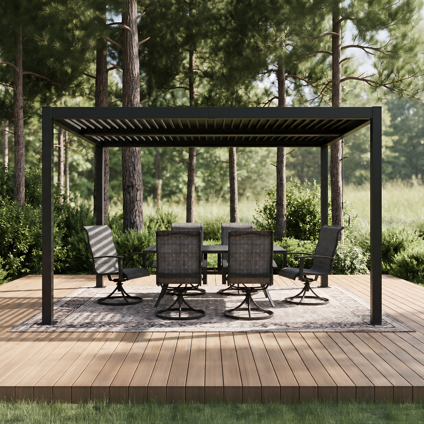 Shell + Wave 10x12 ft Pergola & Dining Set Bundle for 6 Outdoor Patio