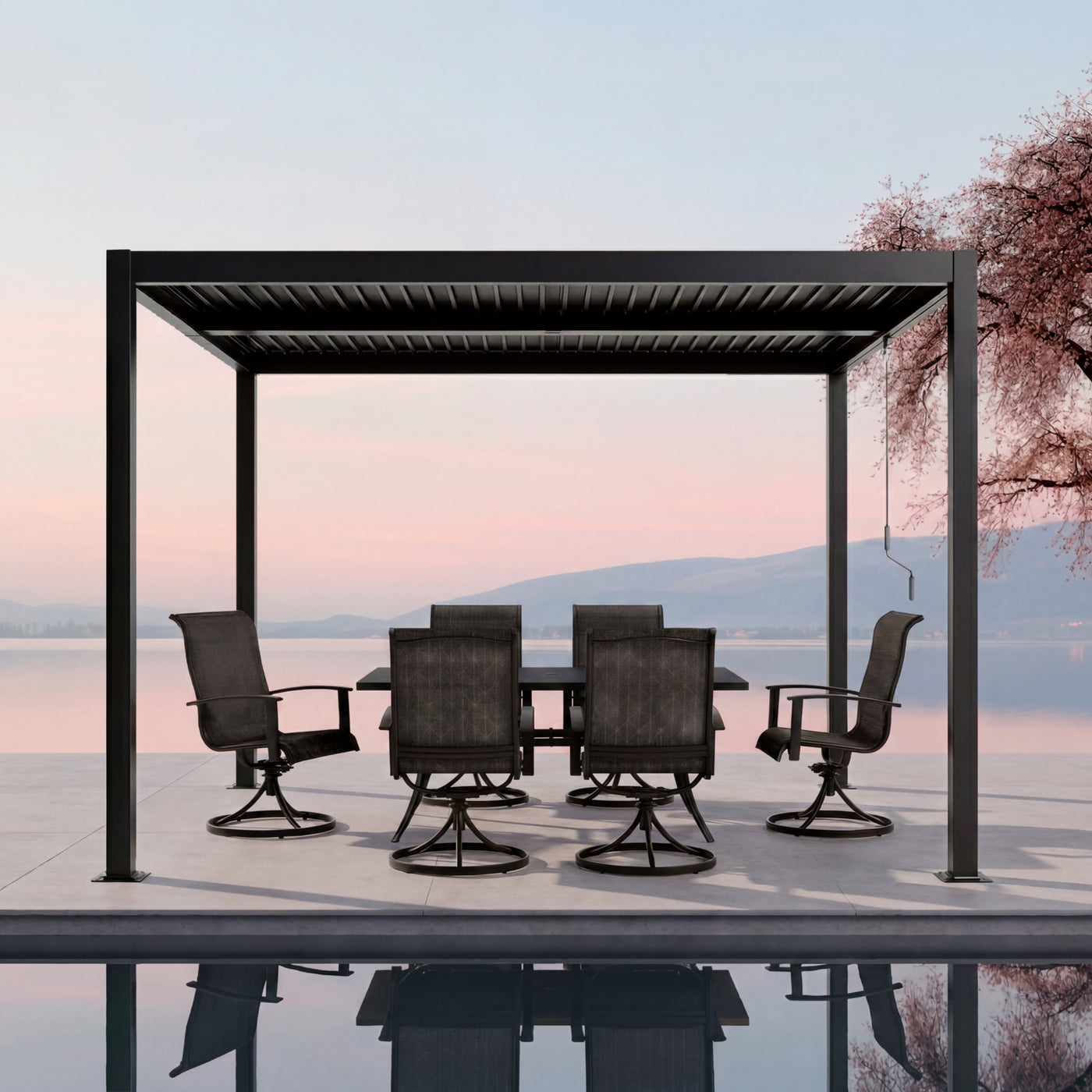 Shell + Wave 10x12 ft Pergola & Dining Set Bundle for 6 Outdoor Patio