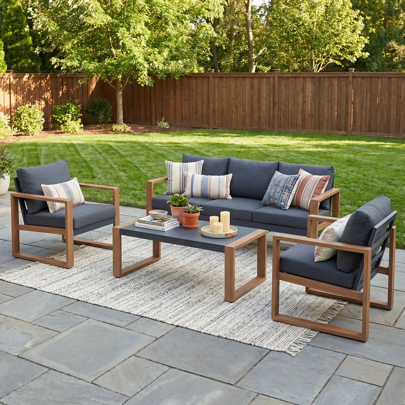 Sundown Faux Teak Aluminum Sofa Set (4-Seater) Outdoor Patio Furniture