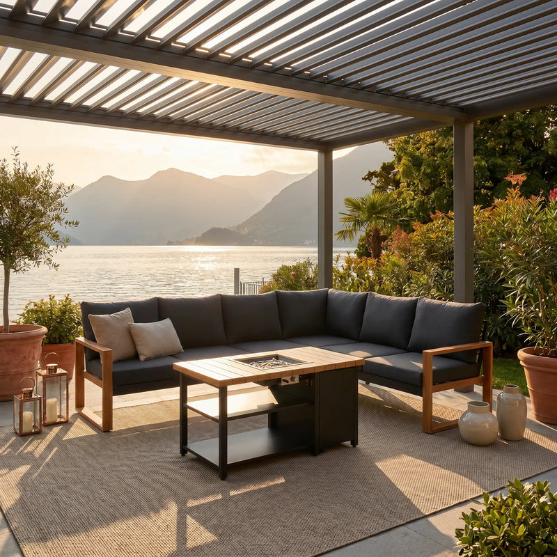 Sundown Faux Teak Aluminum Sofa Set (3-Seater) Outdoor Patio Furniture