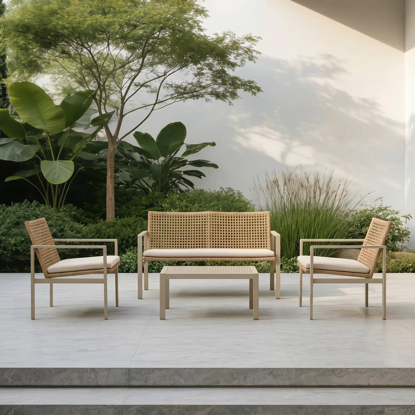 Aloha Faux Wicker Sofa Set with Cushions 4-Seater Outdoor Patio Furniture