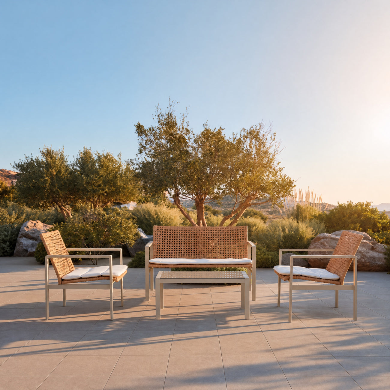 Aloha Faux Wicker Sofa Set with Cushions 4-Seater Outdoor Patio Furniture