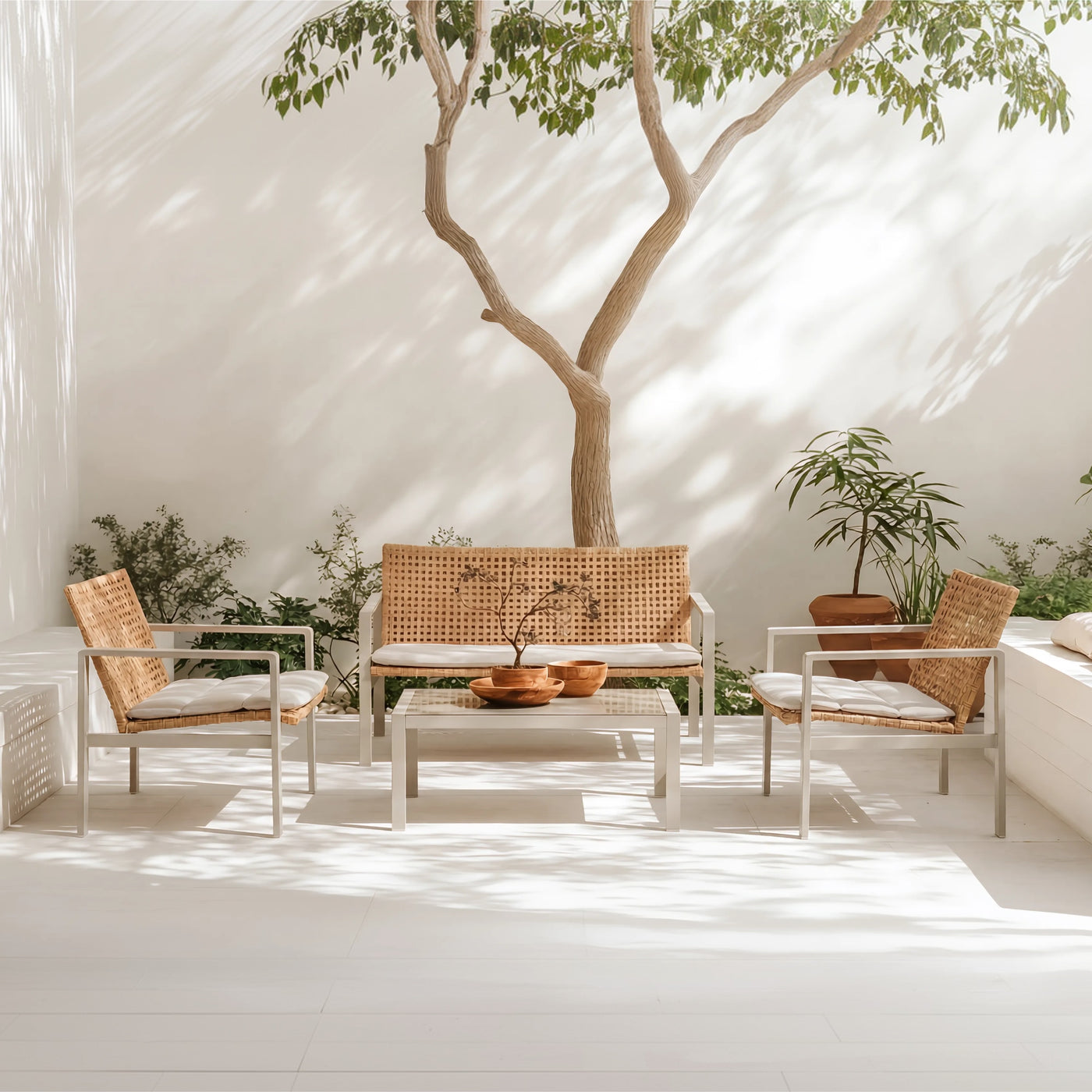 Aloha Faux Wicker Sofa Set with Cushions 4-Seater Outdoor Patio Furniture