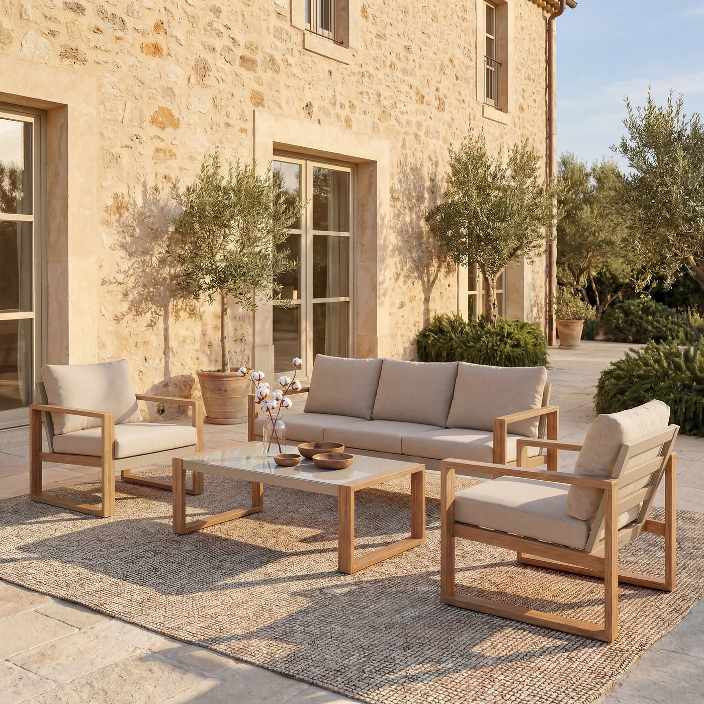 Sundown Faux Teak Aluminum Sofa Set (5-Seater) Outdoor Patio Furniture