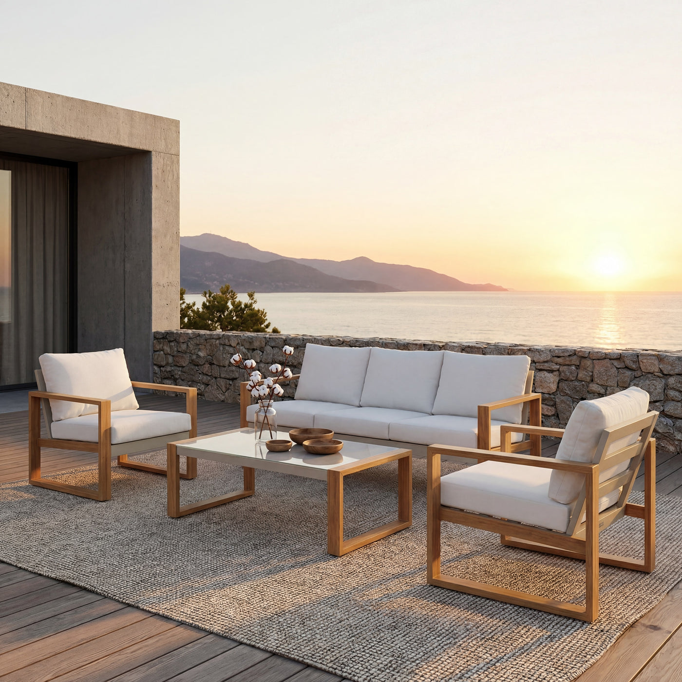 Sundown Faux Teak Aluminum Sofa Set (5-Seater) Outdoor Patio Furniture