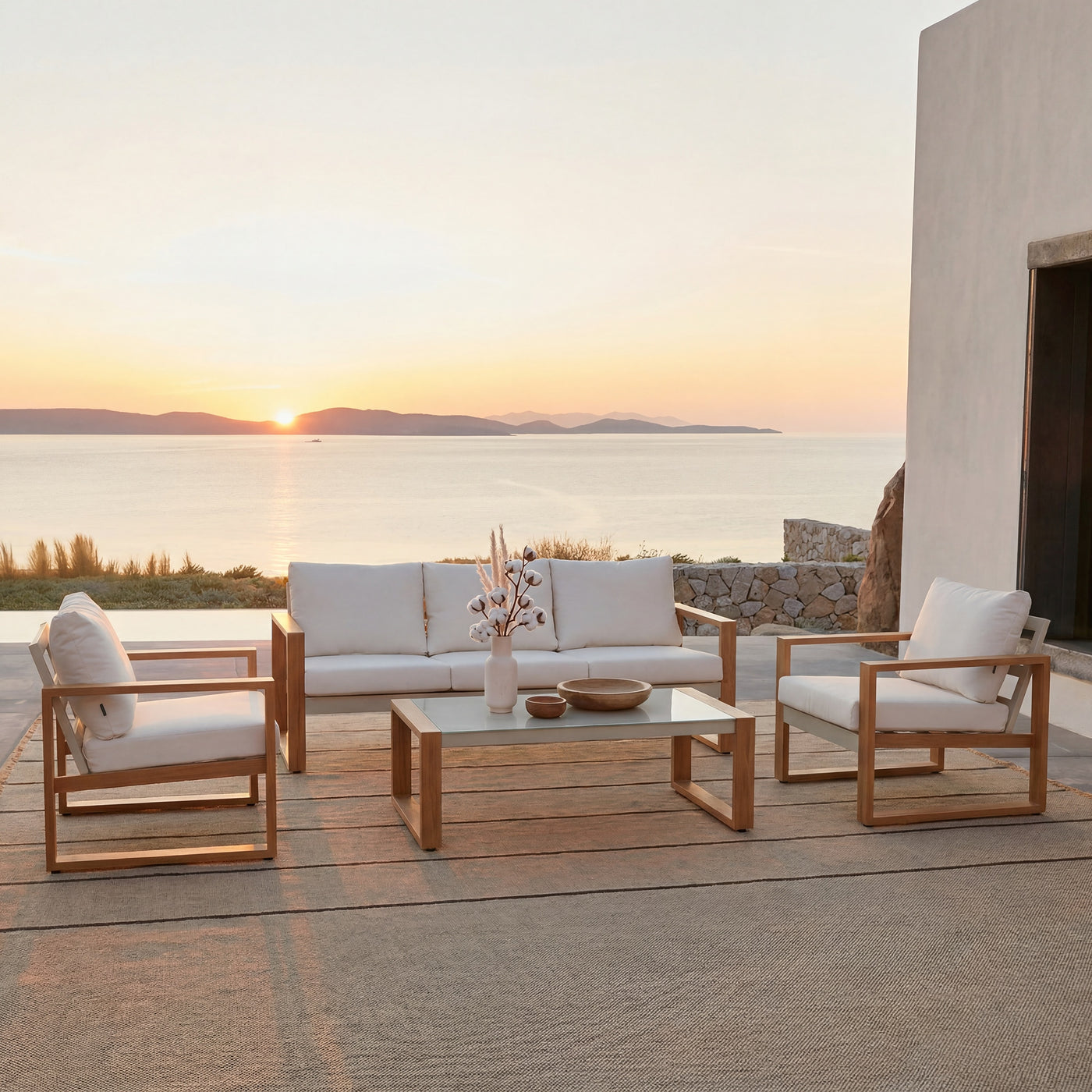 Sundown Faux Teak Aluminum Sofa Set (5-Seater) Outdoor Patio Furniture