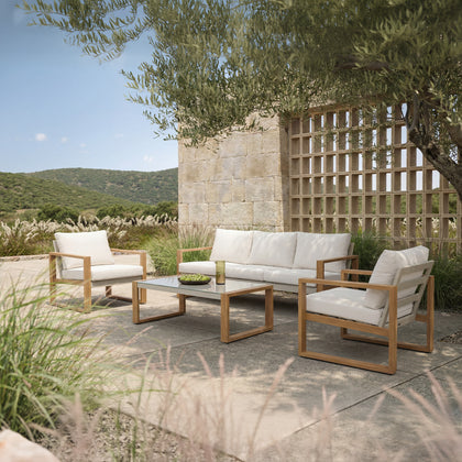 Sundown Faux Teak Aluminum Sofa Set (5-Seater) Outdoor Patio Furniture