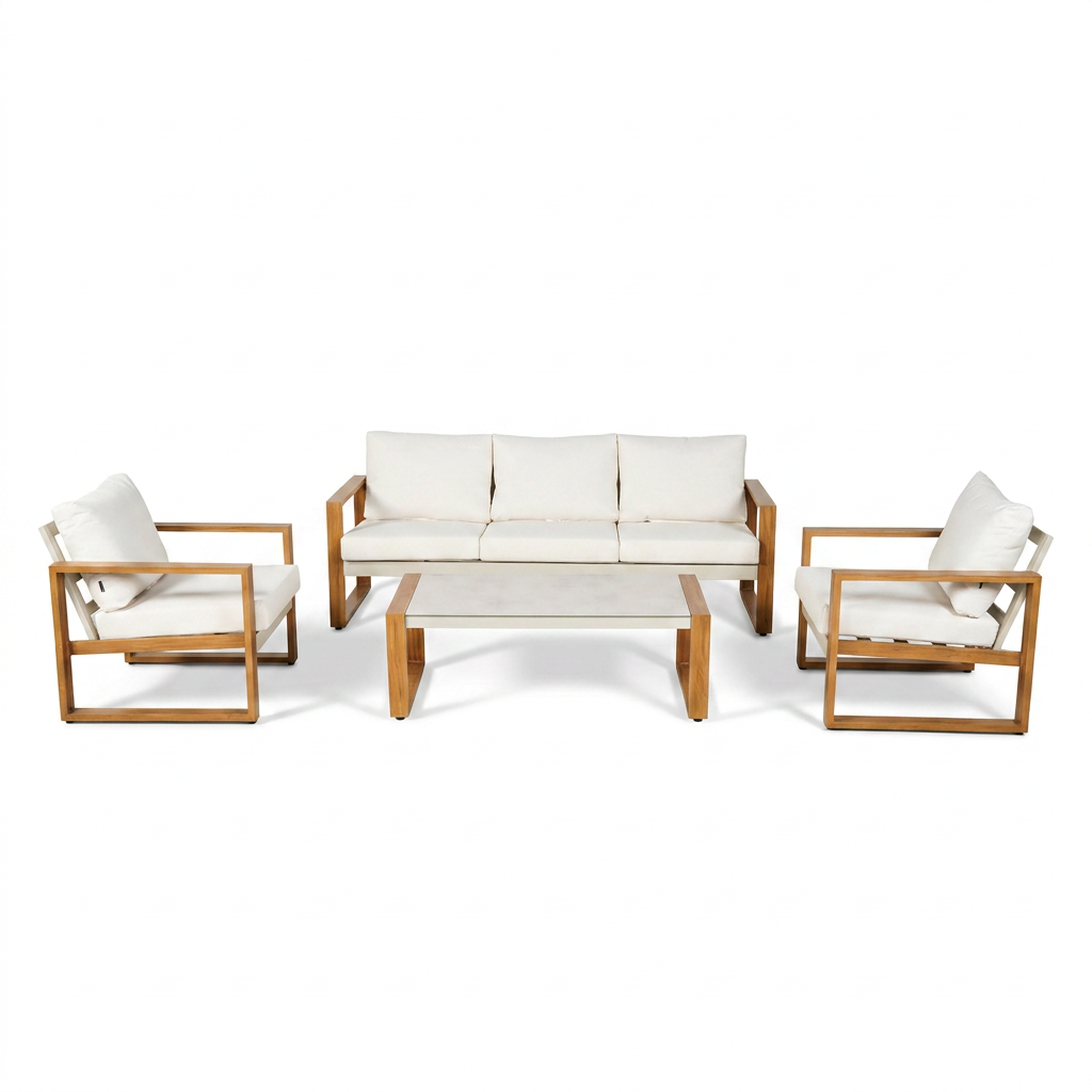 Sundown Faux Teak Aluminum Sofa Set (5-Seater) Outdoor Patio Furniture