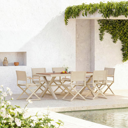 Breeze Faux Teak Aluminum Dining Set for 6 (7-Piece) Outdoor Patio Furniture