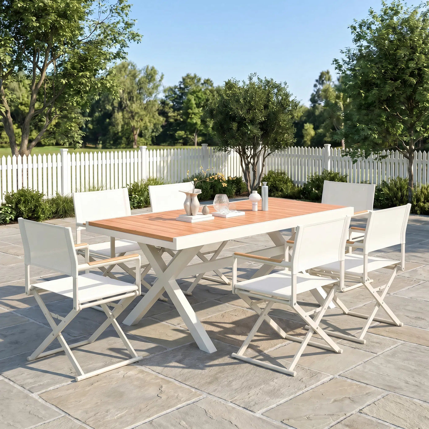 Breeze Faux Teak Aluminum Dining Set for 6 (7-Piece) Outdoor Patio Furniture